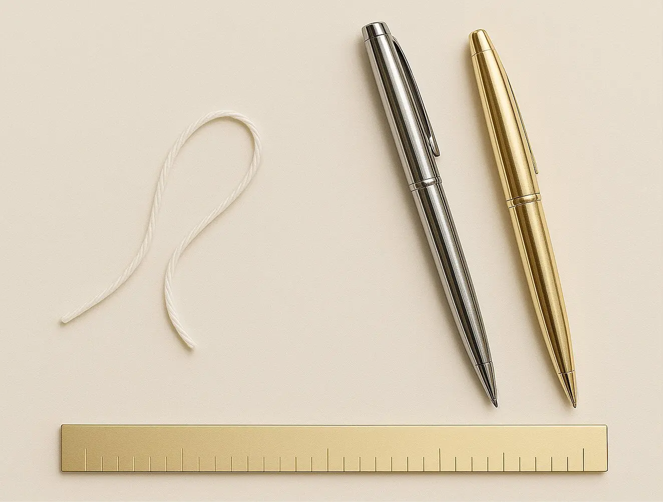 String, pen and ruler used to measure a ring size